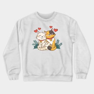 Cute valentine's day animal couple with cats Crewneck Sweatshirt